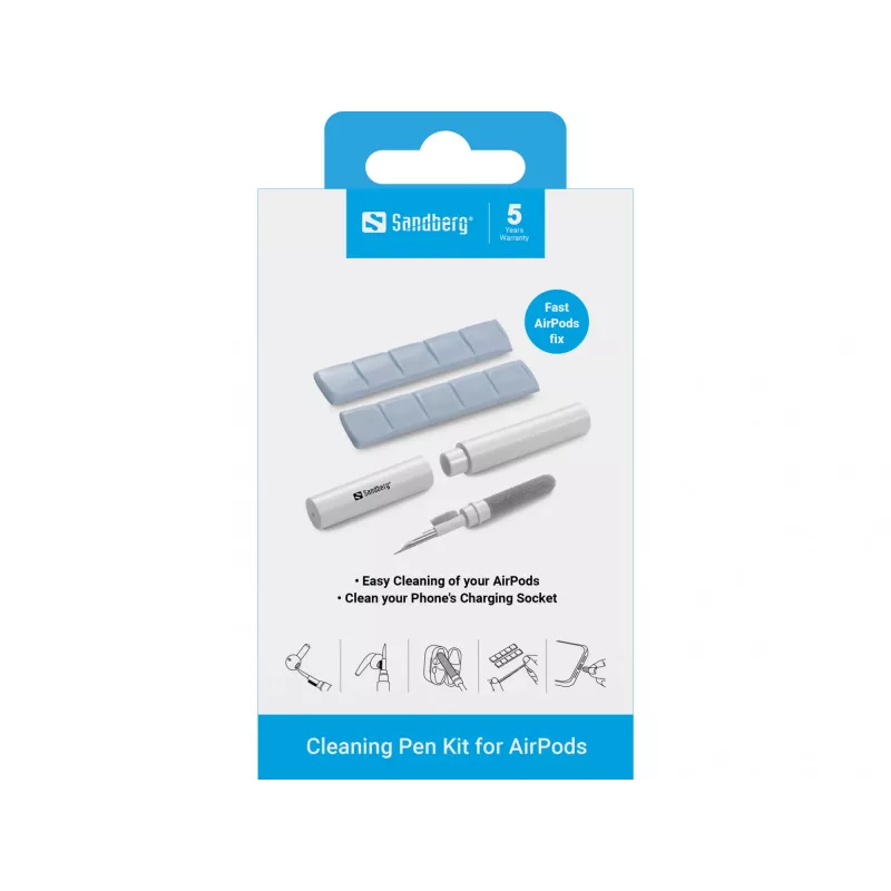 Reinigungsset Sandberg Cleaning Pen Kit für Airpods Grau Weiß