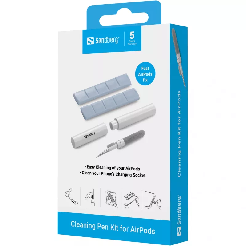 Reinigungsset Sandberg Cleaning Pen Kit für Airpods Grau Weiß