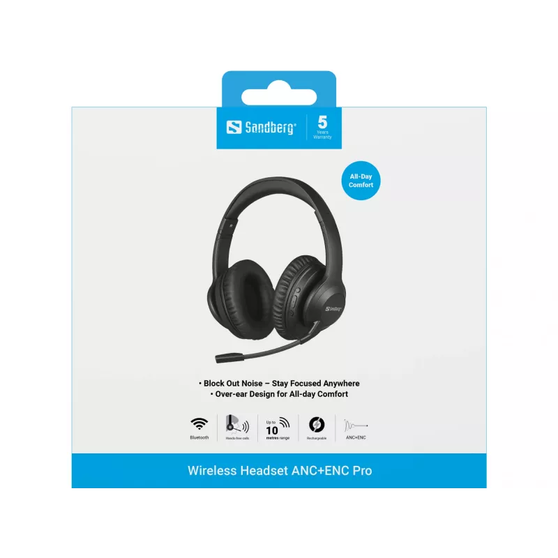 Headset Sandberg kabelloses Headset ANC+ENC Pro