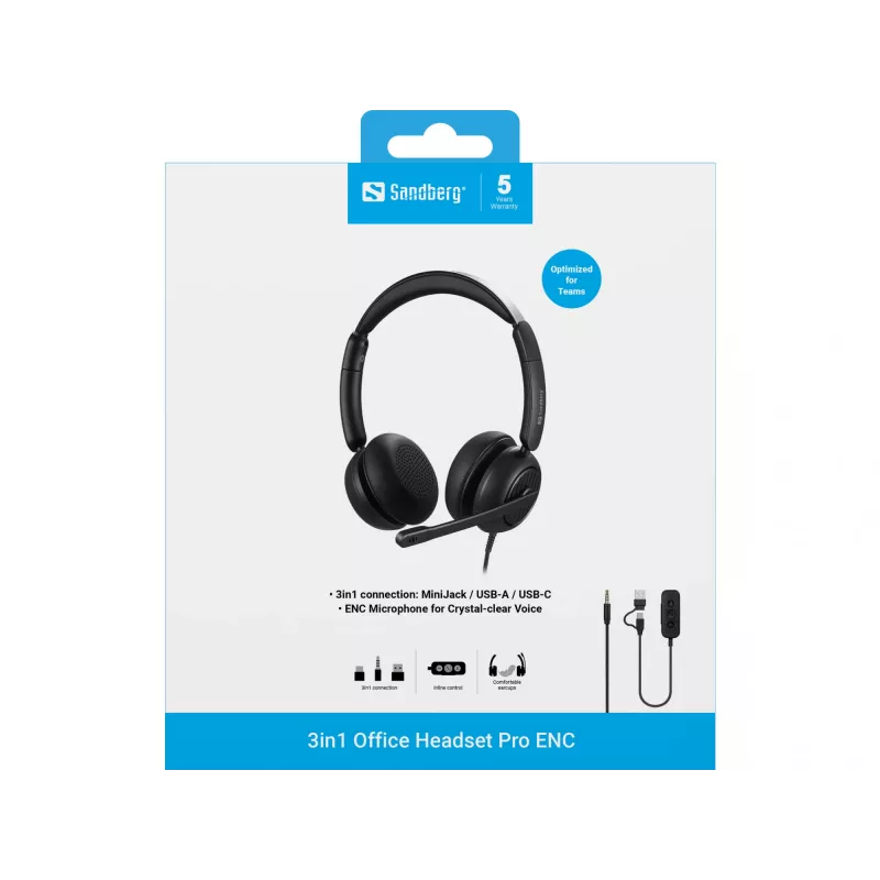 Kabelgebundenes Headset Sandberg 3in1 Office Headset Pro ENC 20-20000 Hz