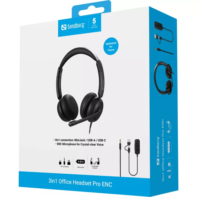 Kabelgebundenes Headset Sandberg 3in1 Office Headset Pro ENC 20-20000 Hz