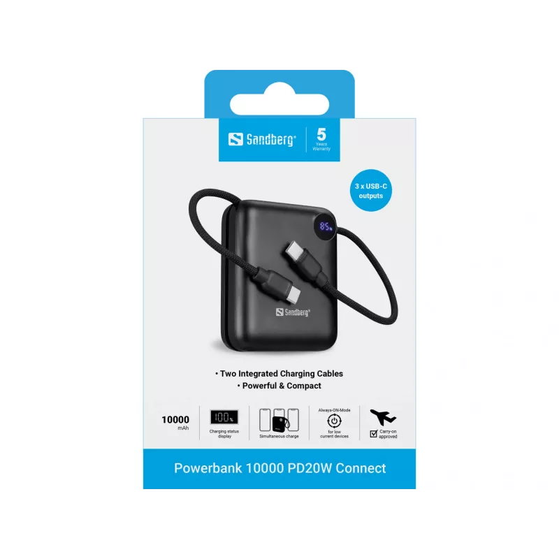 Tragbares Ladegerät Sandberg Powerbank 10000 PD20W Connect, 10000 mAh