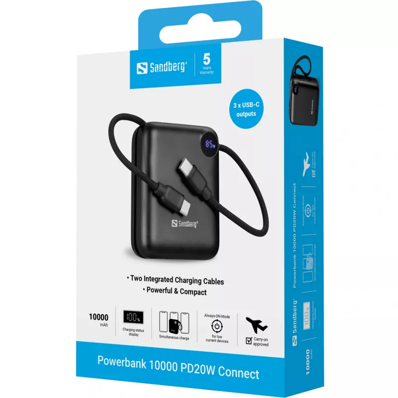 Tragbares Ladegerät Sandberg Powerbank 10000 PD20W Connect, 10000 mAh