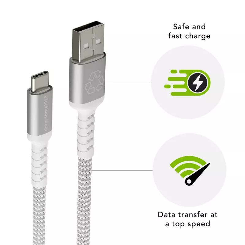 USB-A-auf-USB-C-Datenkabel d bramante re-charge Pro BRD Kabel 2,5 m, USB 2.0, weiß