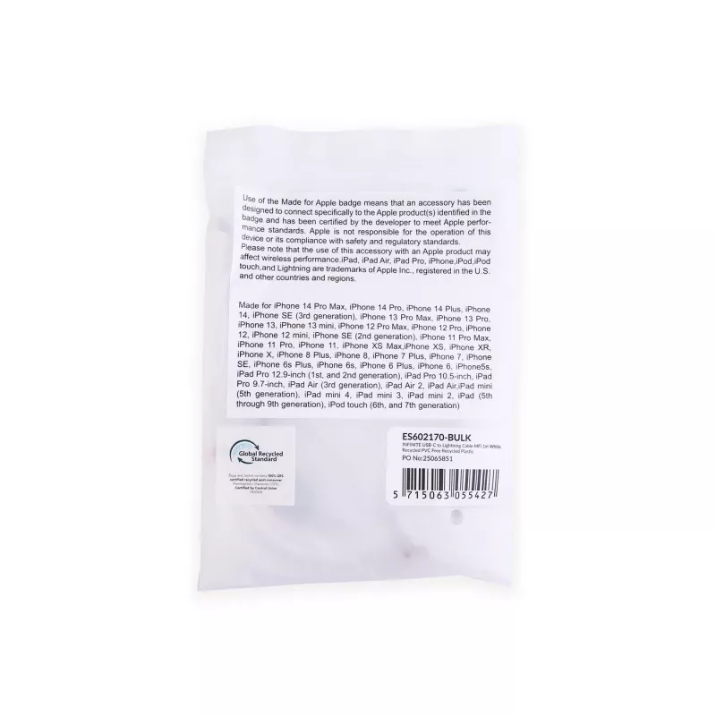 Lightning-Kabel eSTUFF ES602170-BULK 1m Weiß USB-C 2,4A