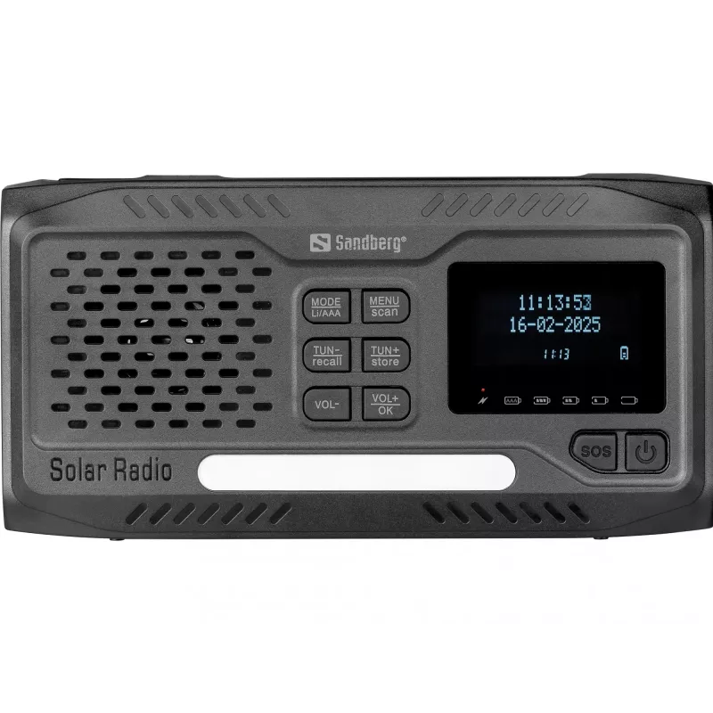 Tragbares Radio SANDBERG Survivor DAB Radio All-in-1 4500 — DAB+/FM, 87,5–108 MHz, 3 W RMS, USB-A & USB-C, 4500-mAh-Akku