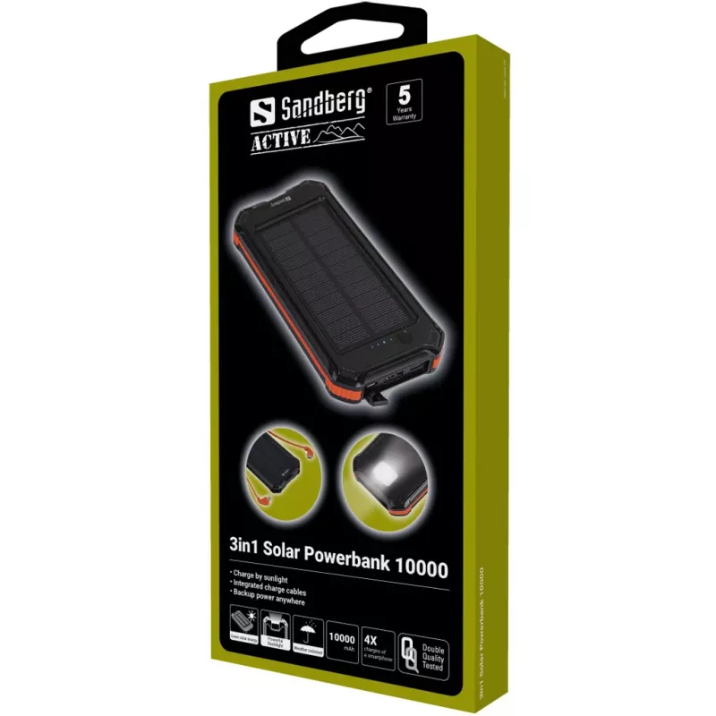 Powerbank Sandberg 3in1 Solar Powerbank 10000 10000 mAh 2A Schwarz