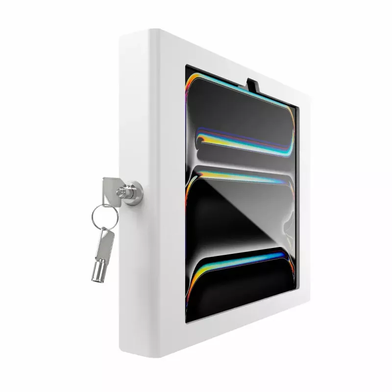 Wandmontierte Sicherheitshalterung für iPad Pro 11 Zoll — Maclocks Compulocks Apex für M4 & M5, weiß, inklusive 2 Schlüssel