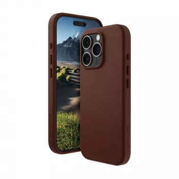 Die dbramante1928 Roskilde Hülle für iPhone 16 Pro in Dark Tan vereint zeitlose Eleganz mit moderner Funktionalität