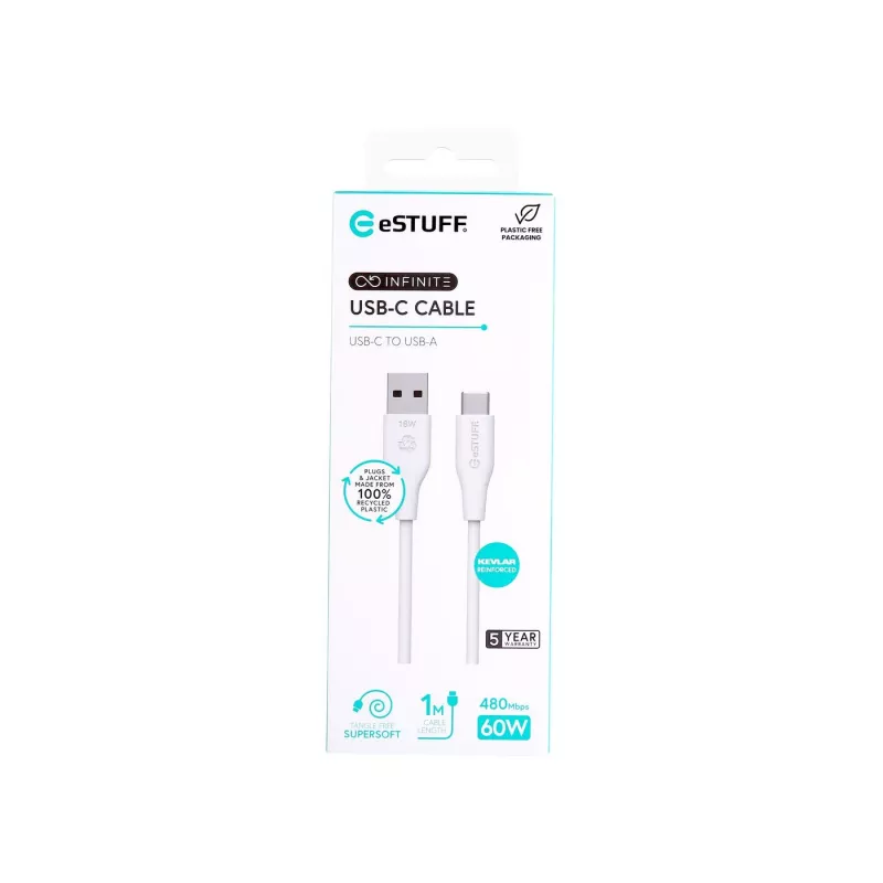 USB-Kabel eSTUFF ES605170 1m USB-C auf USB-A USB 2.0 Weiß