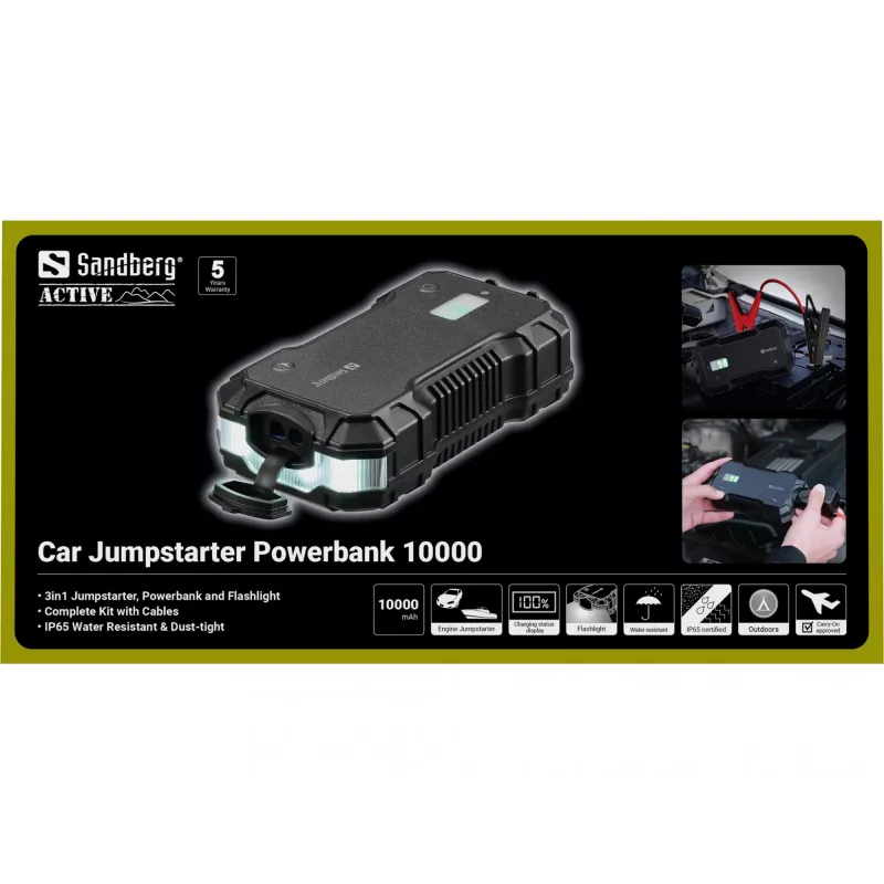 Auto-Starthilfe-Powerbank Sandberg 10000 mAh USB Typ-A Typ-C Schwarz