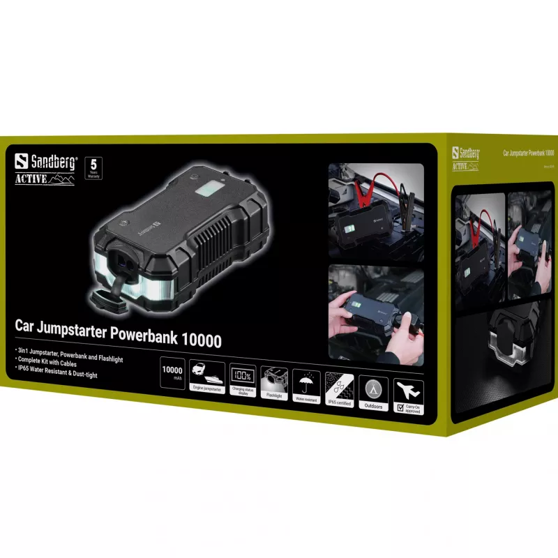 Auto-Starthilfe-Powerbank Sandberg 10000 mAh USB Typ-A Typ-C Schwarz