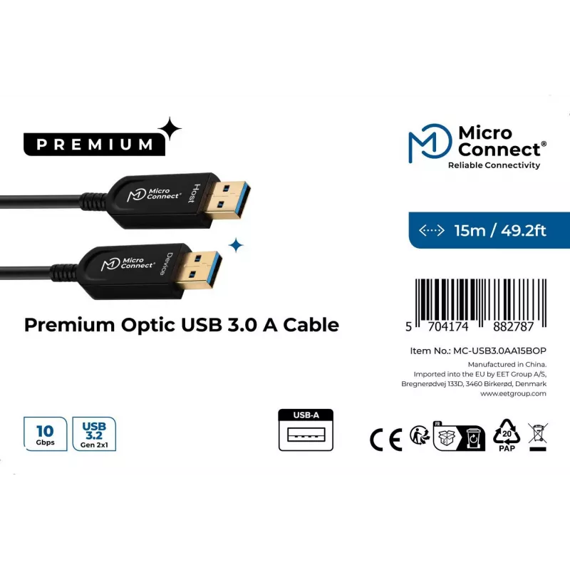 USB-Kabel Microconnect USB3.0AA10BOP 10 m USB 3.2 Gen 1 Schwarz