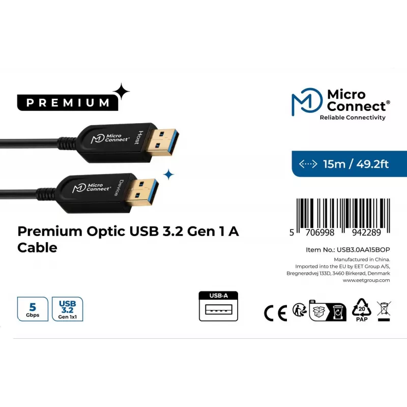 Microconnect USB3.0AA15BOP USB-Kabel USB 3.2 Gen 1 (3.1 Gen 1) 15 m USB A Schwarz