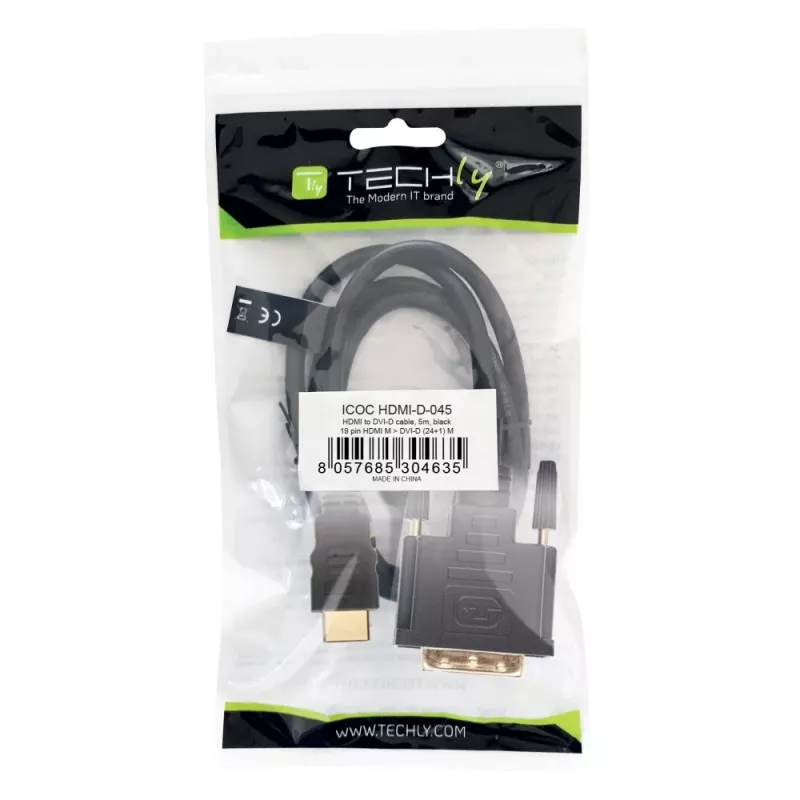 Videokabel-Adapter Techly ICOC-HDMI-D-045 5 m DVI-D Schwarz