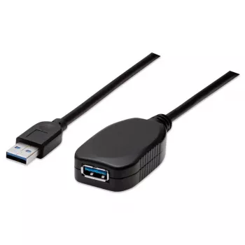 Manhattan USB-A-auf-USB-A-Verlängerungskabel, 5 m, Stecker auf Buchse, Aktiv, 5 Gbit/s (USB 3.2 Gen1, auch bekannt als USB 3.0), integrierter Repeater, SuperSpeed USB, Schwarz, drei Jahre Garantie, entspricht USB2AAEXT5M.