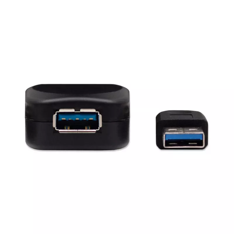 Manhattan USB-A-auf-USB-A-Verlängerungskabel, 5 m, Stecker auf Buchse, Aktiv, 5 Gbit/s (USB 3.2 Gen1, auch bekannt als USB 3.0), integrierter Repeater, SuperSpeed USB, Schwarz, drei Jahre Garantie, entspricht USB2AAEXT5M.