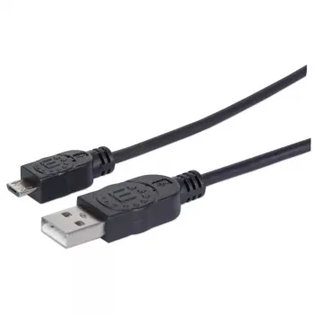 Manhattan USB-A-auf-Micro-USB-Kabel, 1,8 m, Stecker auf Stecker, Schwarz, 480 Mbit/s (USB 2.0), Hi-Speed USB, lebenslange Garantie, entspricht UUSBHAUB6.