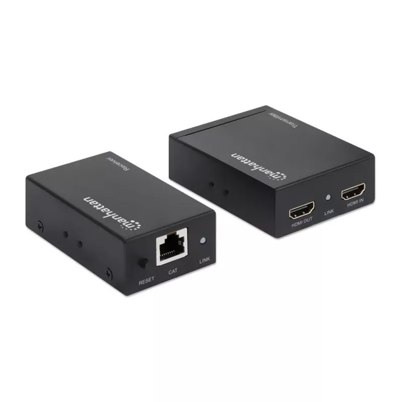 Manhattan HDMI 1080p über Ethernet Extender Kit, bis zu 50 m mit einem Cat6-Kabel, Tx- & Rx-Module, IR-Unterstützung, drei Jahre Garantie