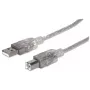 USB-A-auf-USB-B-Kabel Manhattan USB2AA2M 3m Stecker auf Stecker Silber