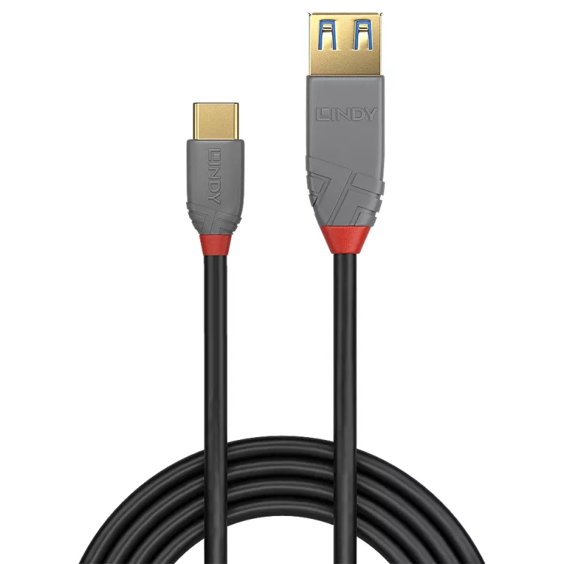 Lindy 0,15 m USB 3.2 Typ-C-auf-A-Adapterkabel, 10 Gbit/s, Anthra Line