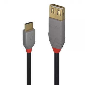 Lindy 0,15m USB 2.0 Typ C auf A Adapterkabel, Anthra Line, 0,15 m, USB A, USB C, USB 2.0, 0,48 Gbit/s, Schwarz, Grau