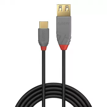 Lindy 0,15m USB 2.0 Typ C auf A Adapterkabel, Anthra Line, 0,15 m, USB A, USB C, USB 2.0, 0,48 Gbit/s, Schwarz, Grau