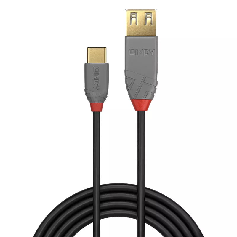 Lindy 0,15m USB 2.0 Typ C auf A Adapterkabel, Anthra Line, 0,15 m, USB A, USB C, USB 2.0, 0,48 Gbit/s, Schwarz, Grau