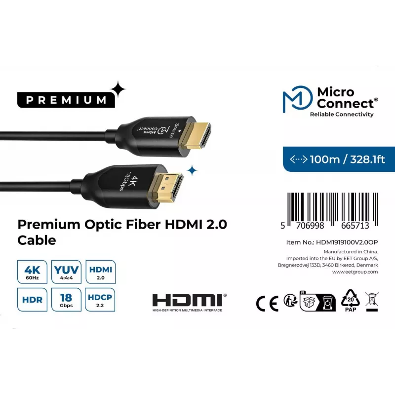 Microconnect Premium Optic HDMI-Kabel 100 m 18 Gbit/s 4096 x 2160