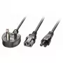 Lindy 2,5m UK 3-poliger Stecker auf IEC C13 und IEC C5 Splitter-Verlängerungskabel, Schwarz
