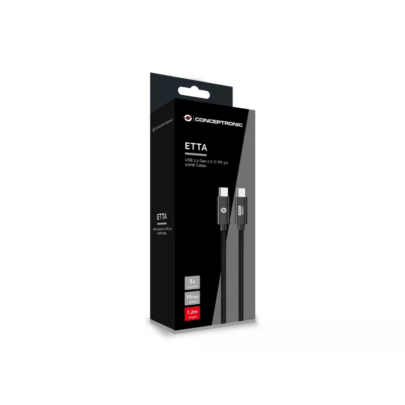 Conceptronic ETTA02B12 USB 3.2 Gen 2 C-C PD 3.0 100W Kabel 1,2 m, 20 V 5 A, 10 Gbit/s, E-Mark