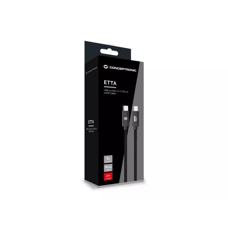 Conceptronic ETTA02B20 USB 3.2 Gen 2 C-C PD 3.0 100W Kabel 2M, 20V 5A, 10Gbps, E-Mark