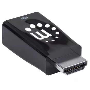 Manhattan HDMI zu VGA (mit Audio) Konverter, 1080p, Stecker auf Buchse, Micro-USB Stromeingang für zusätzliche Stromversorgung bei Bedarf, Schwarz, Drei Jahre Garantie