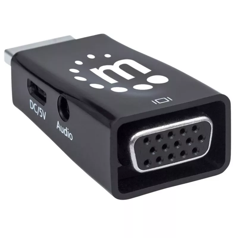 Manhattan HDMI zu VGA (mit Audio) Konverter, 1080p, Stecker auf Buchse, Micro-USB Stromeingang für zusätzliche Stromversorgung bei Bedarf, Schwarz, Drei Jahre Garantie