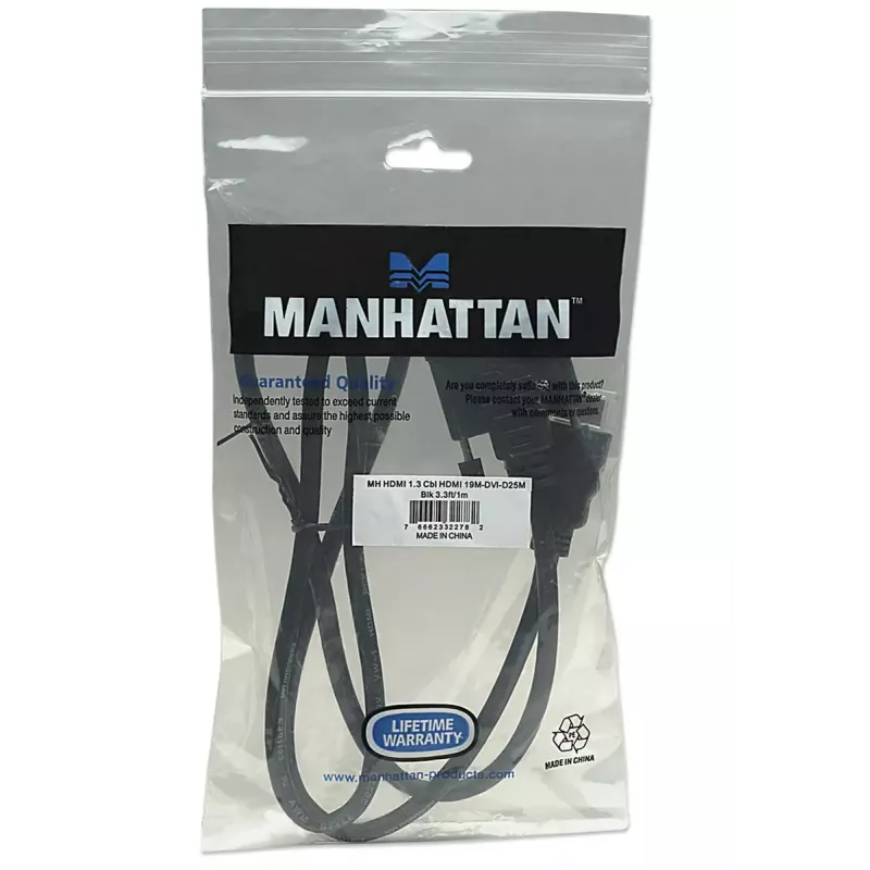 Manhattan HDMI zu DVI-D 24+1 Kabel, 1 m, Stecker auf Stecker, Schwarz, Dual Link, kompatibel mit DVD-D, lebenslange Garantie, entspricht HDDVIMM1M