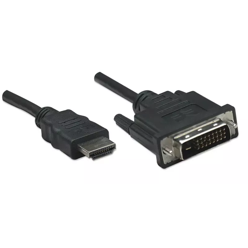 Manhattan HDMI zu DVI-D 24+1 Kabel, 1 m, Stecker auf Stecker, Schwarz, Dual Link, kompatibel mit DVD-D, lebenslange Garantie, entspricht HDDVIMM1M