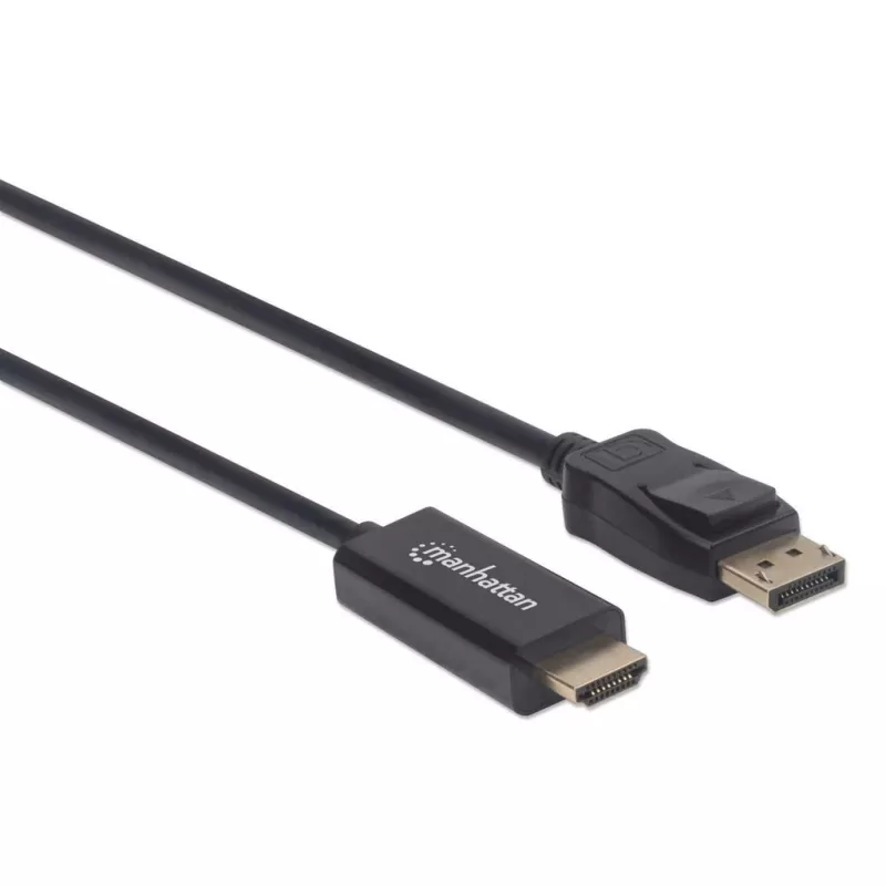 Manhattan DisplayPort 1.1 auf HDMI Kabel, 1080p@60Hz, 1m, Stecker zu Stecker, DP mit Verriegelung, Schwarz, Nicht bidirektional, Drei Jahre Garantie