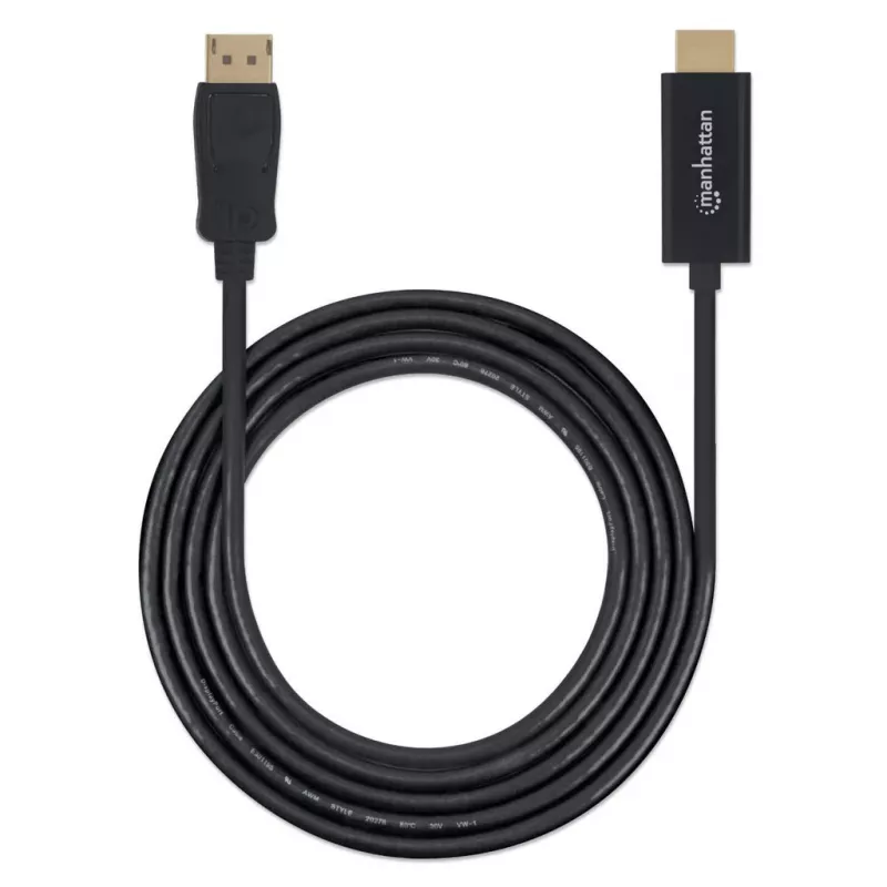 Manhattan DisplayPort 1.1 auf HDMI Kabel, 1080p@60Hz, 1m, Stecker zu Stecker, DP mit Verriegelung, Schwarz, Nicht bidirektional, Drei Jahre Garantie