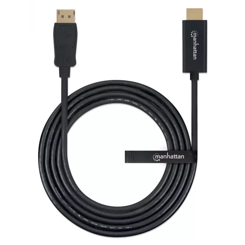 Manhattan DisplayPort 1.1 auf HDMI Kabel, 1080p@60Hz, 1,8m, Stecker auf Stecker, DP mit Verriegelung, Schwarz, nicht bidirektional, drei Jahre Garantie