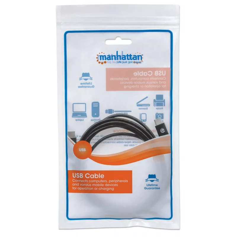 Manhattan USB-C-auf-USB-C-Kabel, 2 m, Stecker auf Stecker, Schwarz, 480 Mbit/s (USB 2.0), 3 A, Hi-Speed USB, lebenslange Garantie, Entspricht USB2CC2M