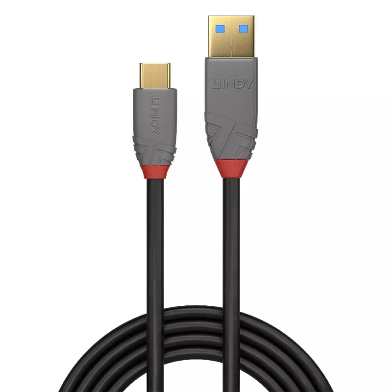 Lindy 1m USB 3.2 Type A auf C Kabel, 10Gbit/s, 5A, PD, Anthra Line