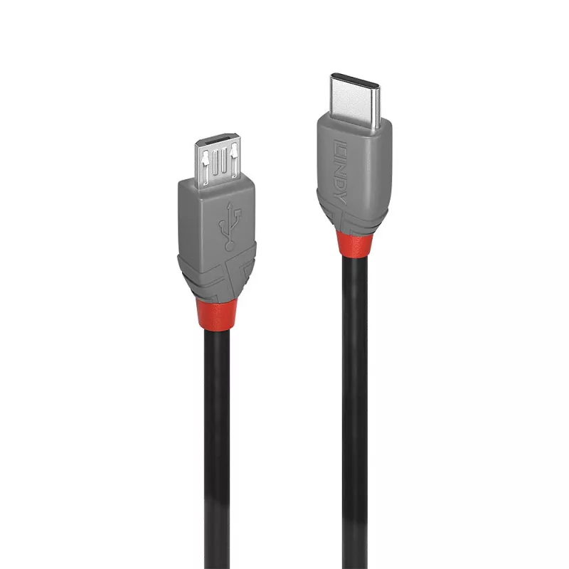 Lindy 2m USB 2.0 Typ-C auf Micro-B Kabel, Anthra Line