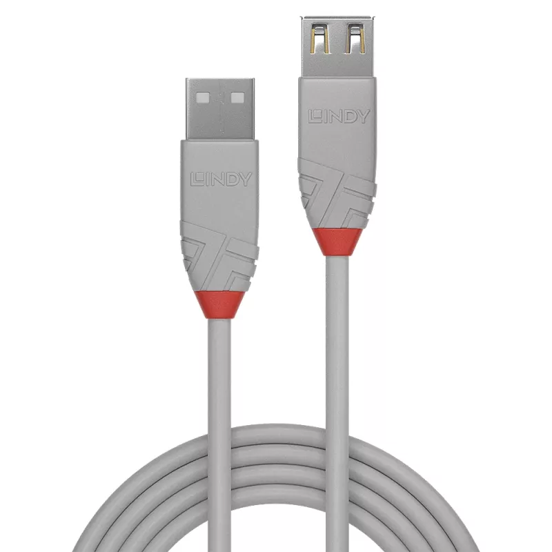 Lindy 3m USB 2.0 Typ A Verlängerungskabel, Anthra Line, Grau