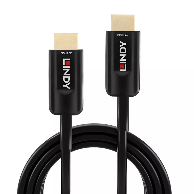 Hybrid-Glasfaser-HDMI-Kabel Lindy 15 m, Ultra High Speed 48 Gbit/s, HDMI 2.1, vergoldete Stecker, schwarz