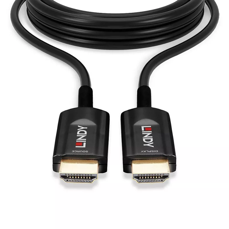 Hybrid-Glasfaser-HDMI-Kabel Lindy 15 m, Ultra High Speed 48 Gbit/s, HDMI 2.1, vergoldete Stecker, schwarz