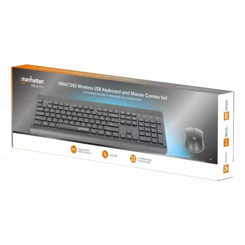Tastatur Manhattan 180771 Wireless QWERTY Schwarz Maus inklusive