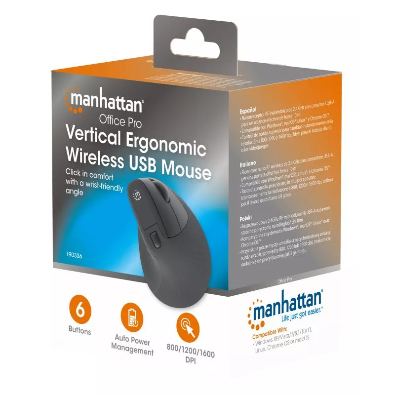Wireless Maus Manhattan Ergonomic Vertical Right Handed RF