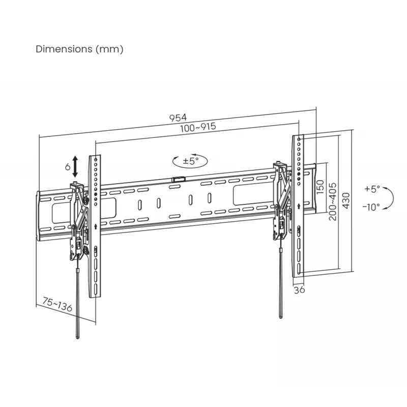 Manhattan TV- & Monitorhalterung, diebstahlsicher, Wandneigung, 43-100, Schwarz, VESA 200x200 bis 800x400 mm, max. 75 kg