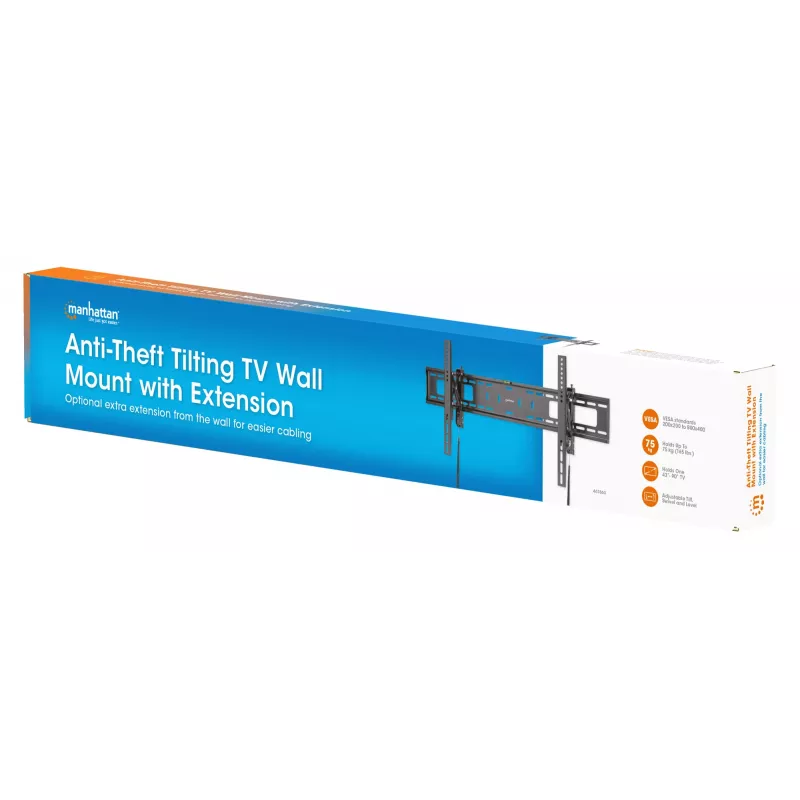 Manhattan TV- & Monitorhalterung, diebstahlsicher, Wandneigung, 43-100, Schwarz, VESA 200x200 bis 800x400 mm, max. 75 kg