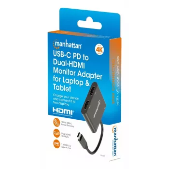 Multiport-Adapter Manhattan 154321 USB Type-C auf 2 HDMI USB-A Power Delivery 100 W